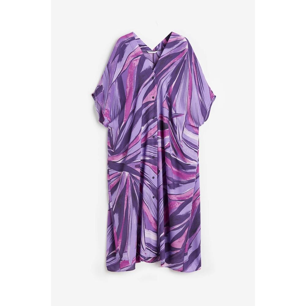 H&M Purple Artsy Flowy Beautiful Button Up‎ Oversized Long Kaftan Dress Size S - Picture 3 of 9